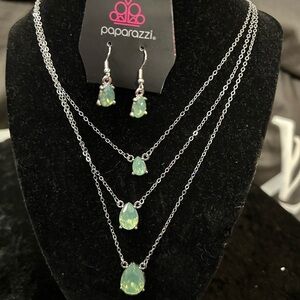Paparazzi Silver Necklace Set with Green Accents